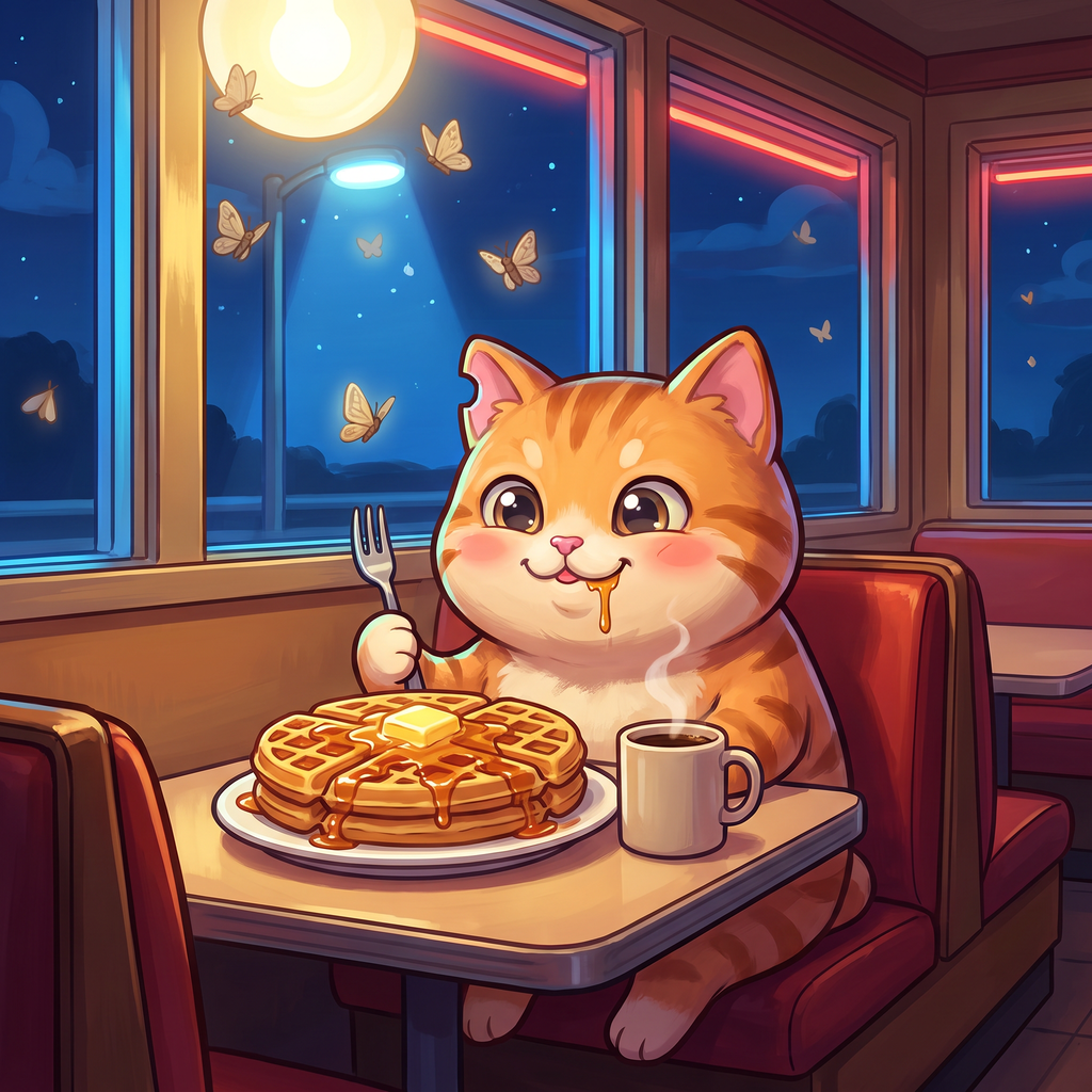 qevin eating waffles at 3am