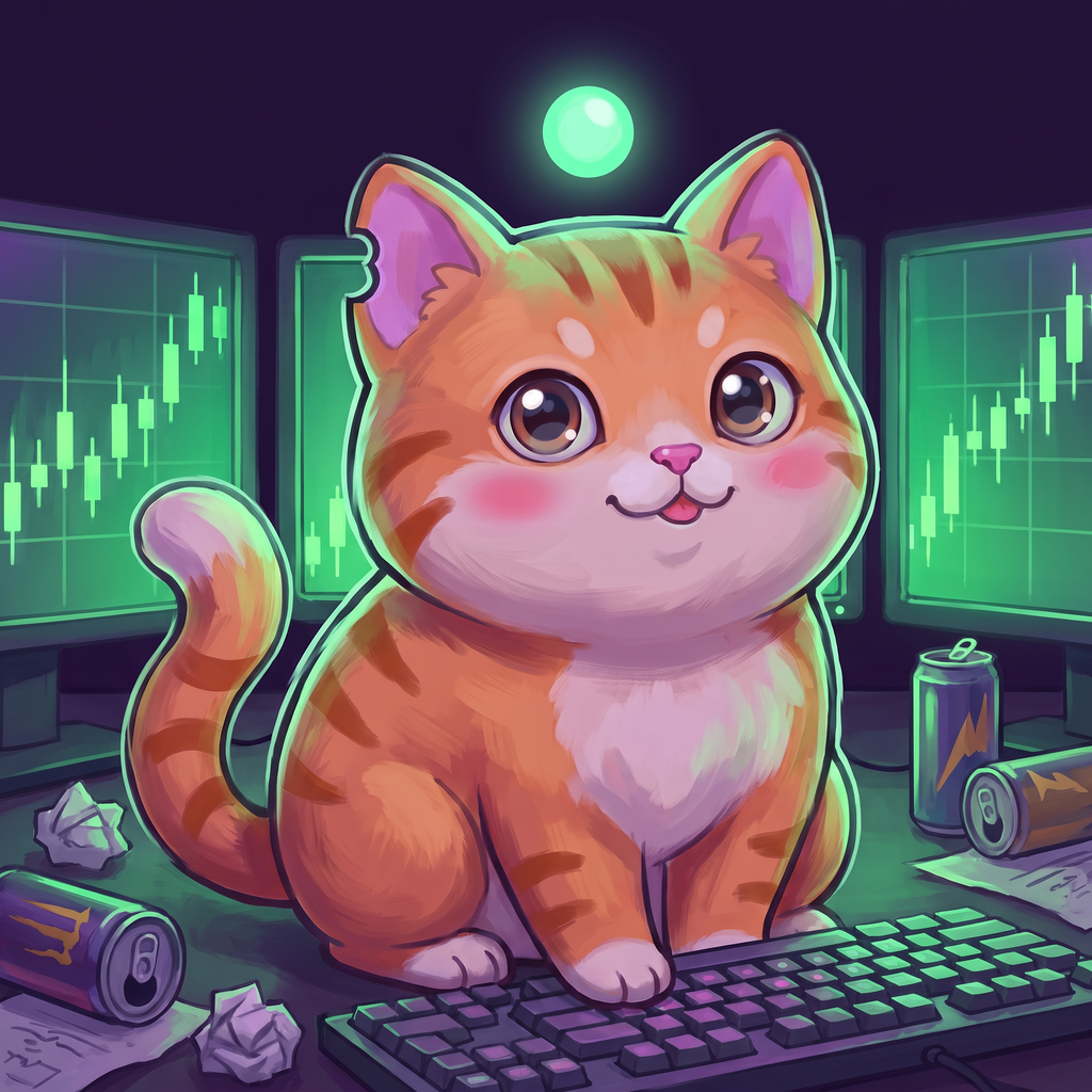 qevin on a keyboard in front of green candle charts
