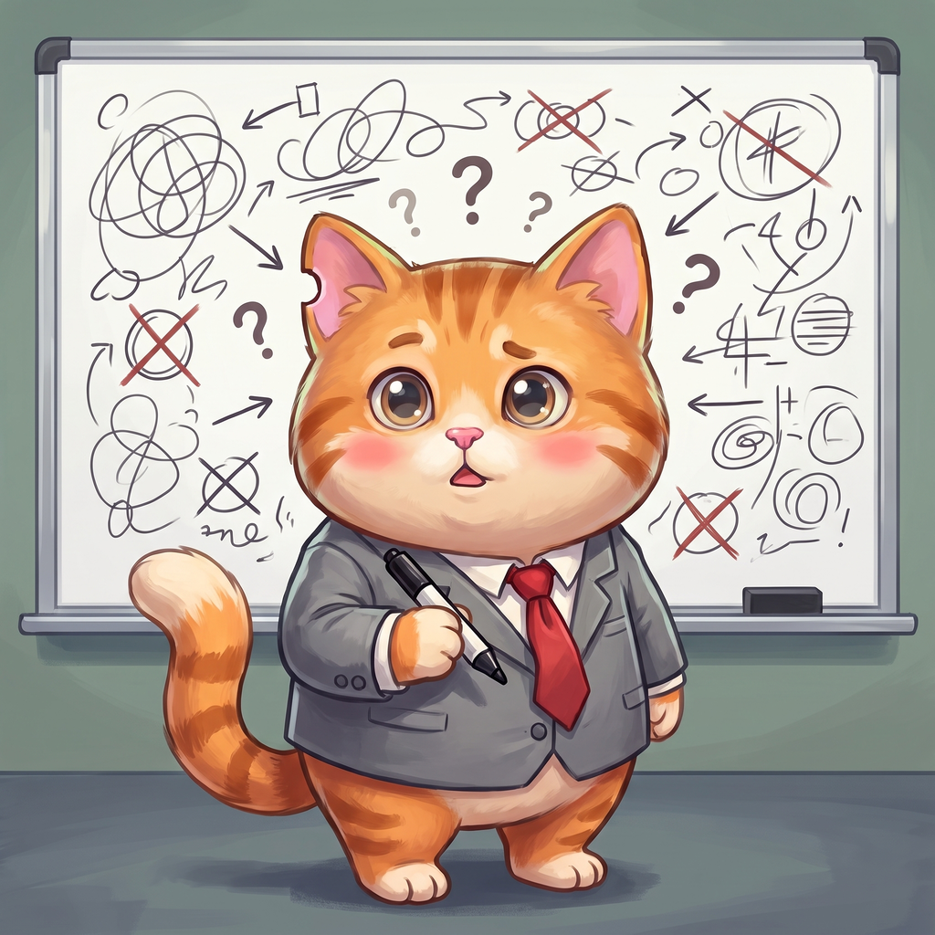 qevin in a suit, understanding none of the whiteboard